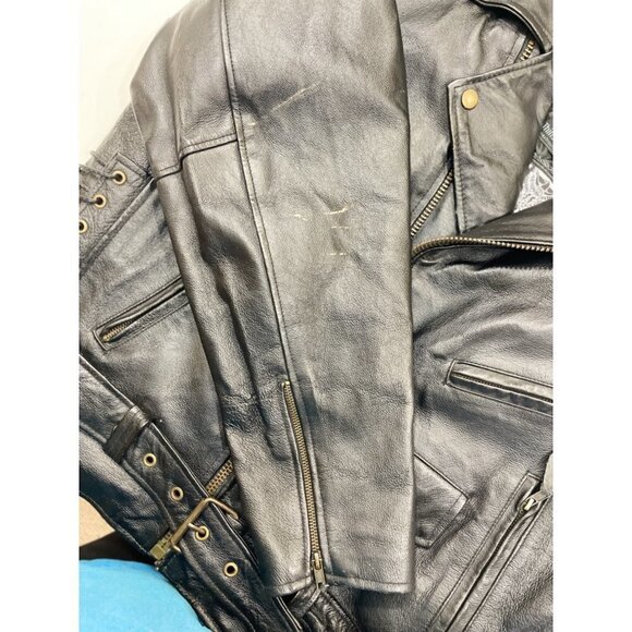 Vintage 90s-y2K Leather Biker Jacket w/Eagle "Live to Ride" Black Zip Out Liner‎ - Picture 15 of 16